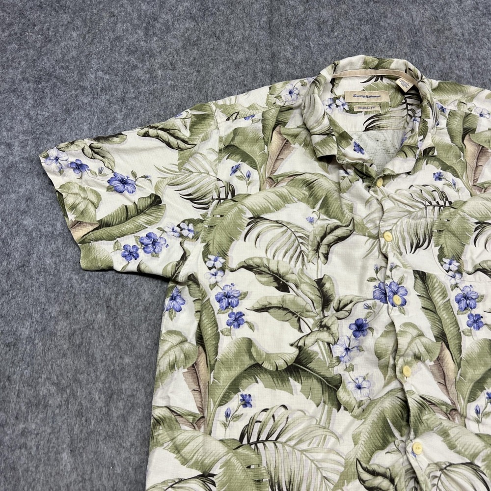 Tommy Bahama Shirt Mens XL Beige Green Floral Silk Hawaiian Tropical Aloha Beach - Picture 4 of 15